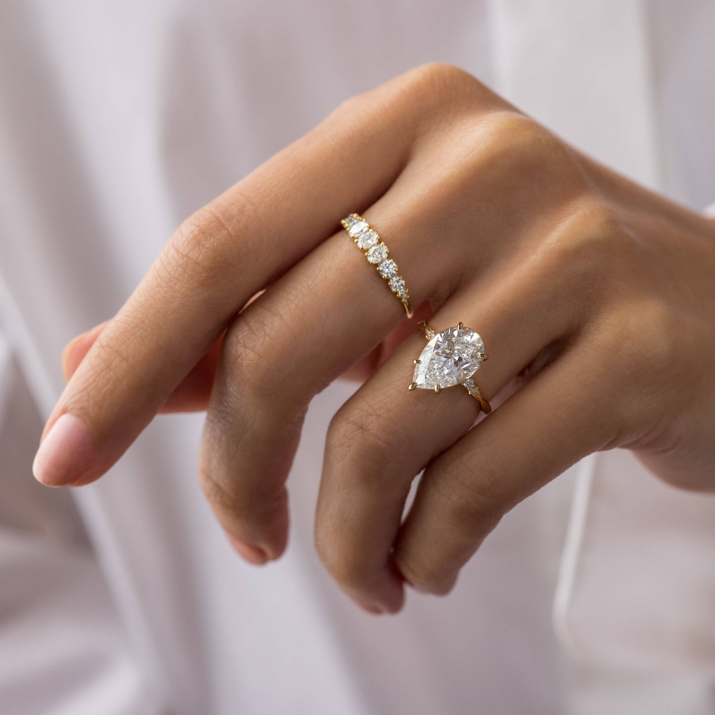 Criss Cross-Pear Lab Grown Diamond Engagement Ring