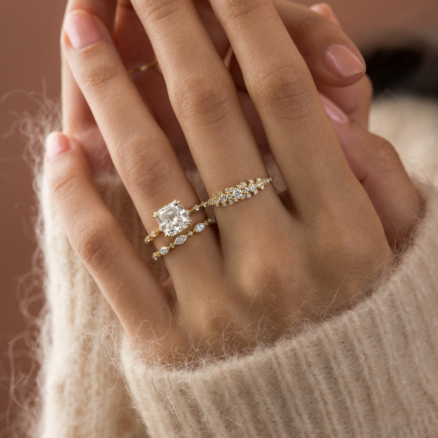 Pave-Cushion Lab Grown Diamond Engagement Ring