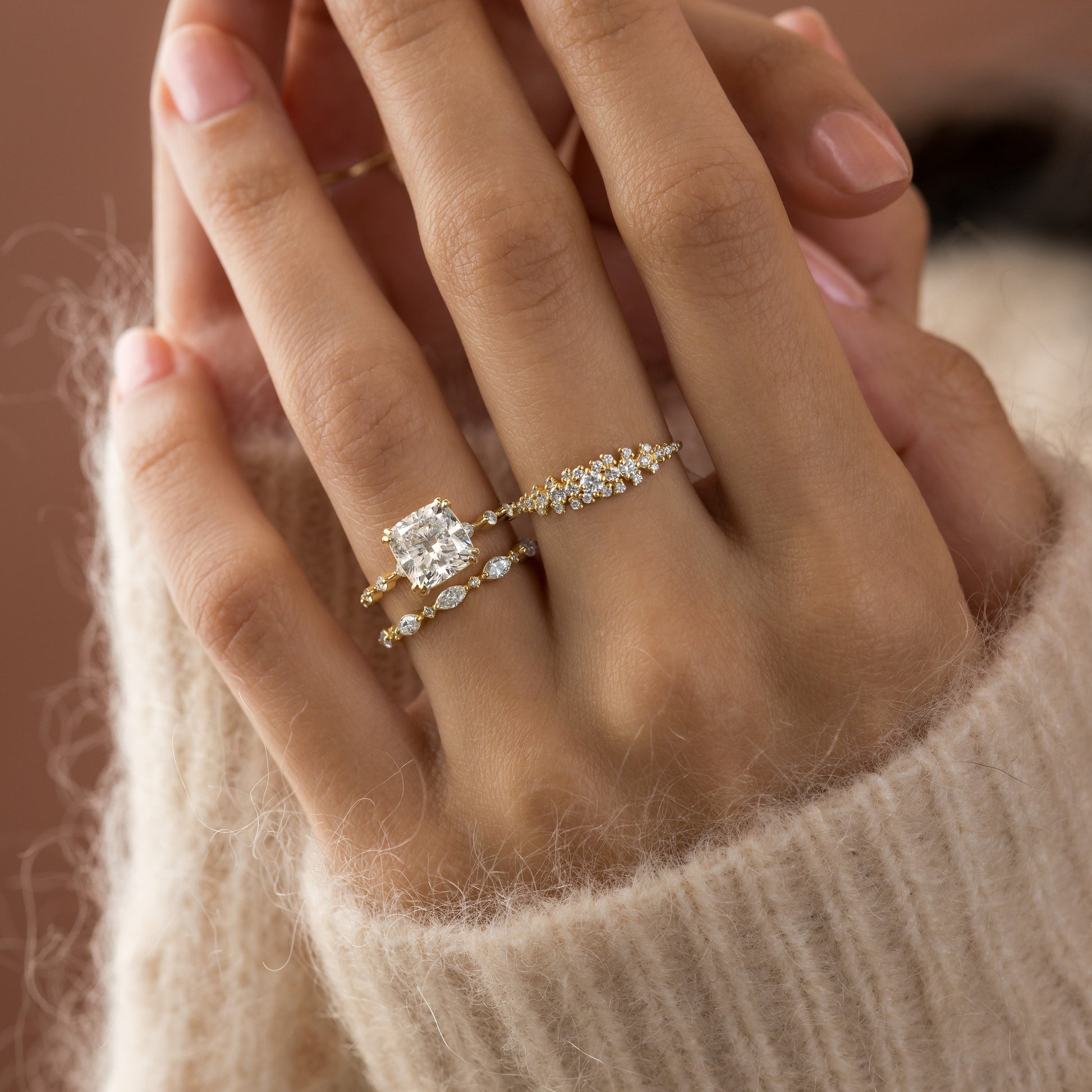 Pave-Cushion Lab Grown Diamond Engagement Ring