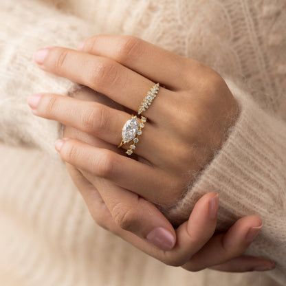 East West Solitaire with Hidden Stones-Marquise Lab Grown Diamond Engagement Ring