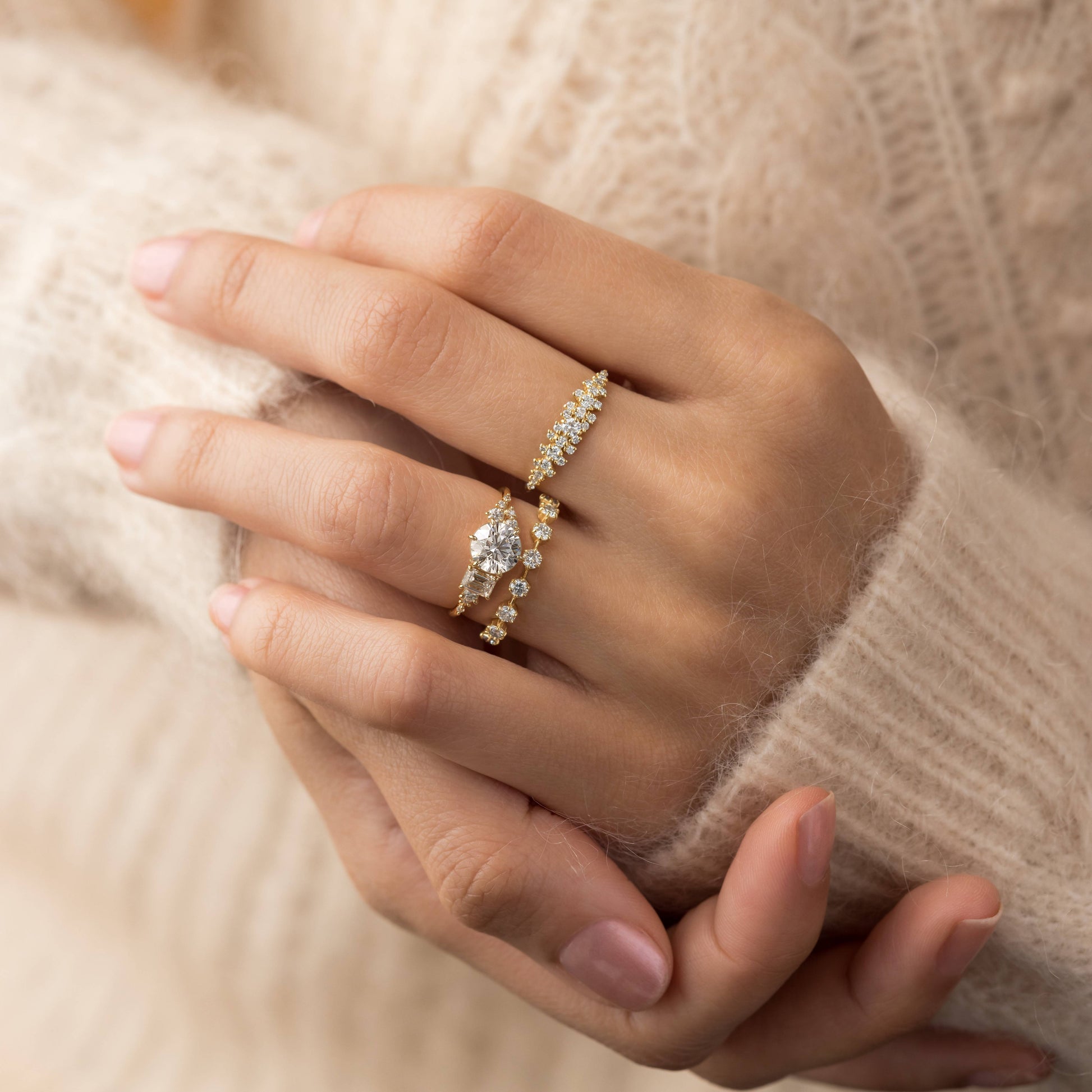 Cluster-Round Lab Grown Diamond Engagement Ring