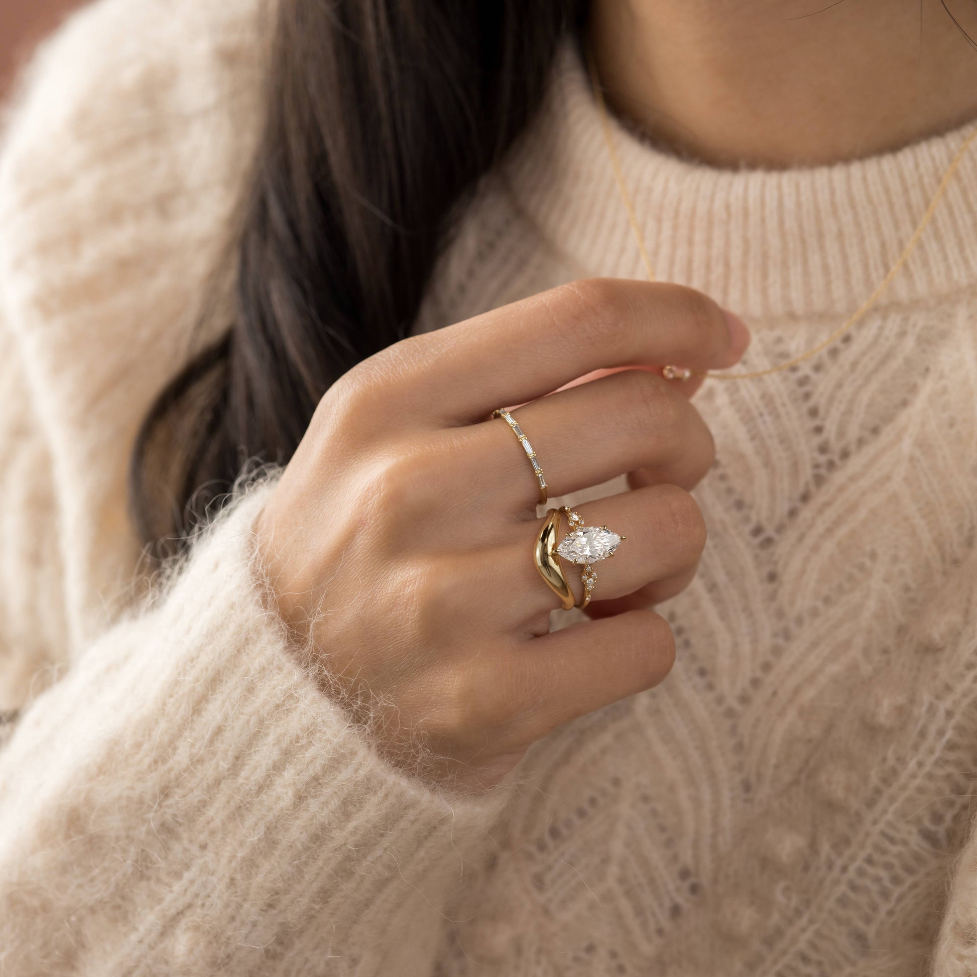 Cluster Style-Marquise Lab Grown Diamond Engagement Ring