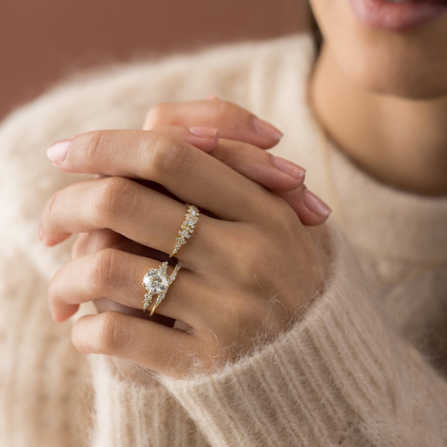 Cluster & Double Prong-Round Lab Grown Diamond Engagement Ring