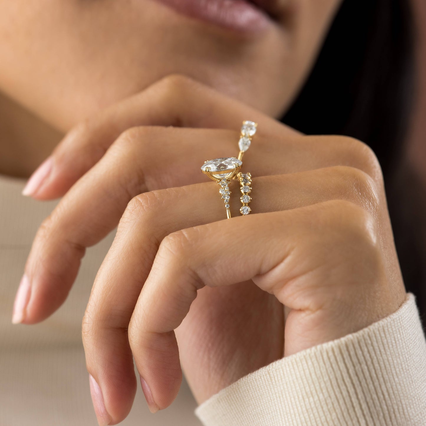 Cluster & Double Prong-Oval Lab Grown Diamond Engagement Ring
