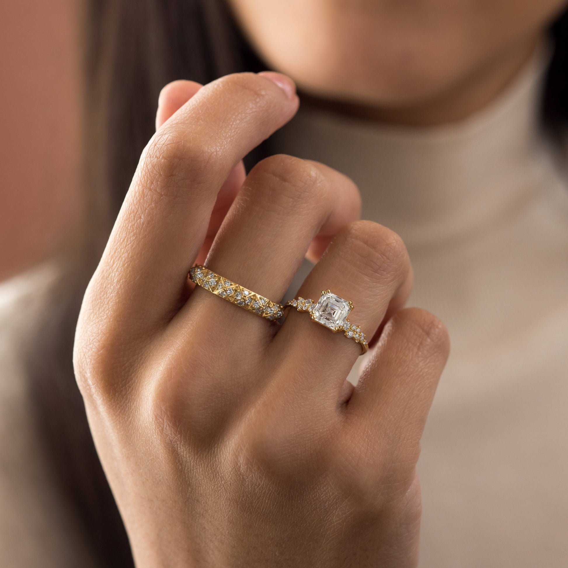 Cluster & Double Prong-Asscher Lab Grown Diamond Engagement Ring