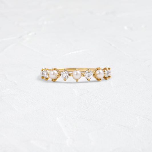 Half Eternity- 0.15 CT Pearl & Round Lab Grown Diamond Wedding Band