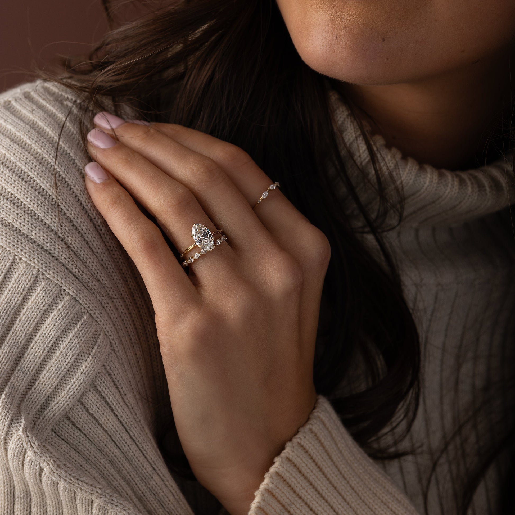 Criss Cross Dainty Pave-Oval Lab Grown Diamond Engagement Ring