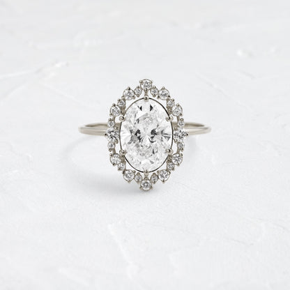 Graduated Halo-Oval Lab Grown Diamond Engagement Ring