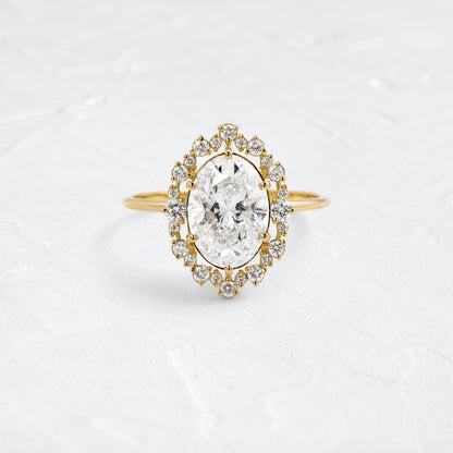 Graduated Halo-Oval Lab Grown Diamond Engagement Ring