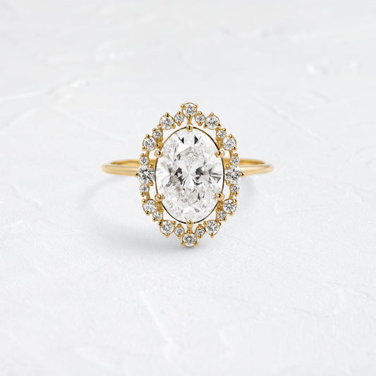 Graduated Halo-Oval Lab Grown Diamond Engagement Ring