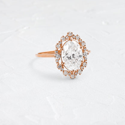 Graduated Halo-Oval Lab Grown Diamond Engagement Ring