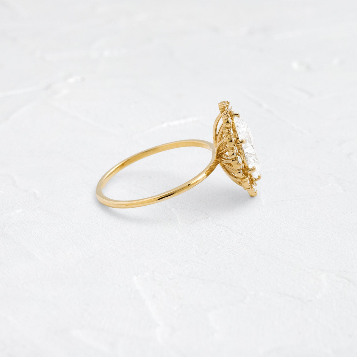 Graduated Halo-Oval Lab Grown Diamond Engagement Ring