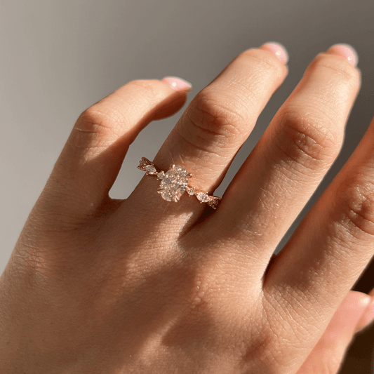 Dainty Pave-Oval Lab Grown Diamond Engagement Ring