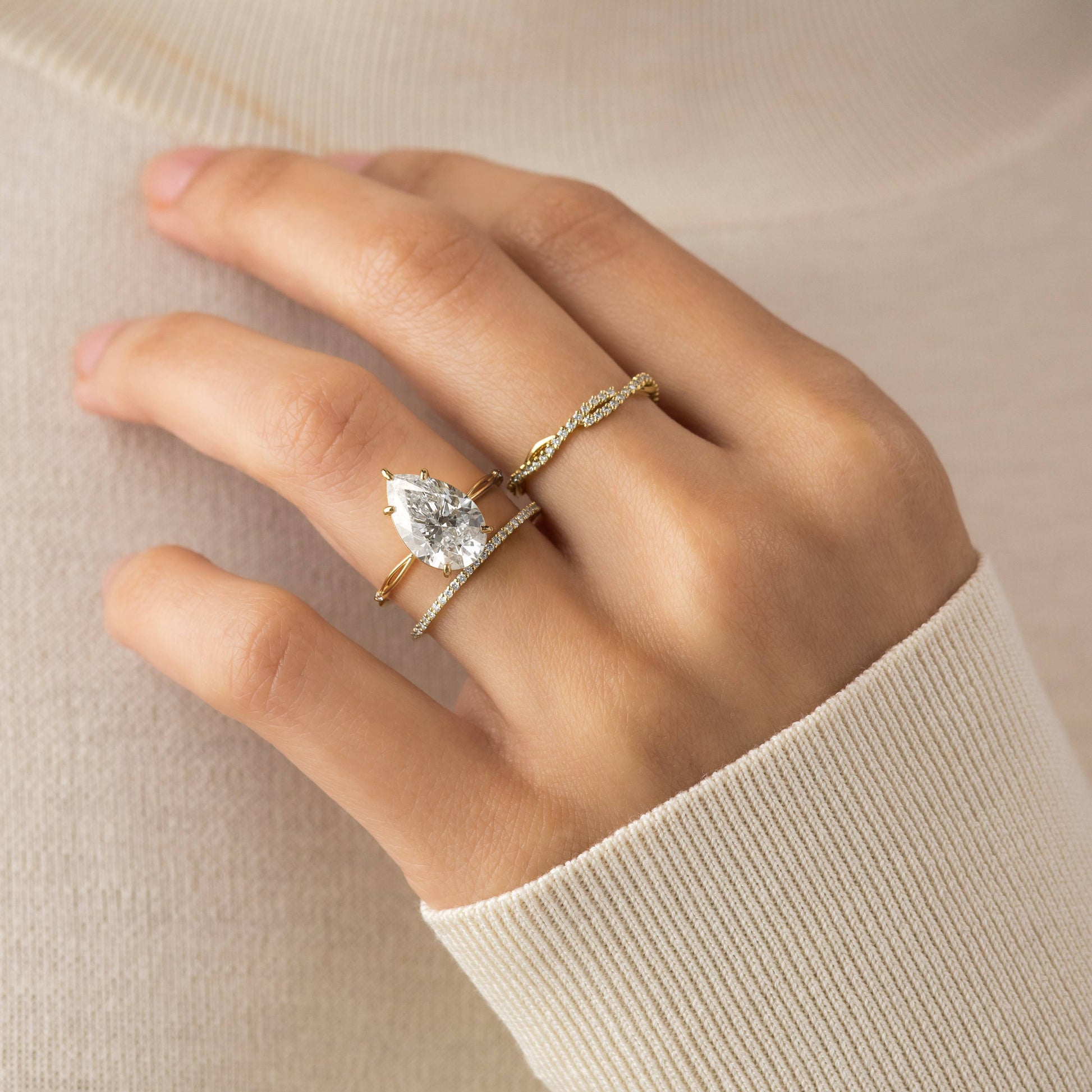 Criss Cross-Pear Lab Grown Diamond Engagement Ring