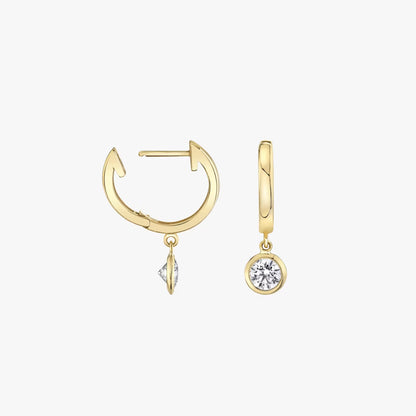 Solitaire Bezel- 0.10 CT Round Moissanite Hoop Earrings