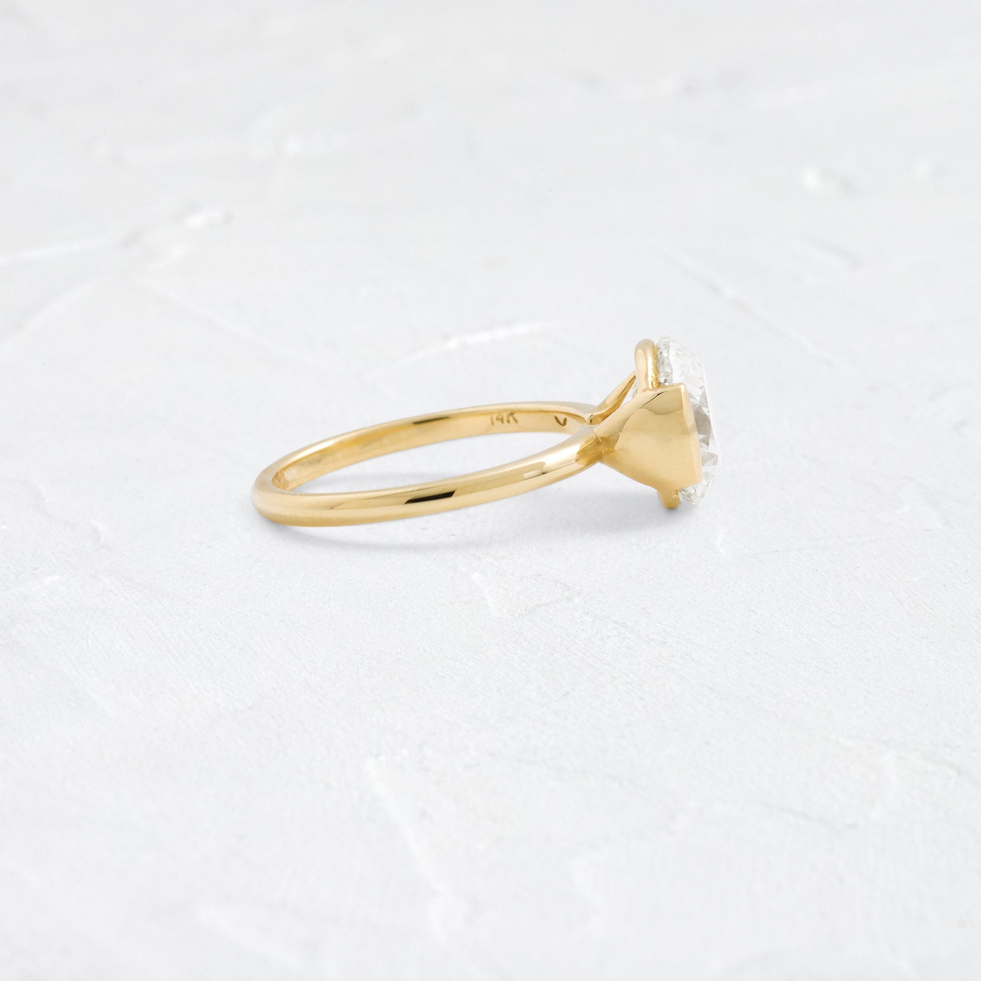 Solitaire Half Bezel-Round Lab Grown Diamond Engagement Ring