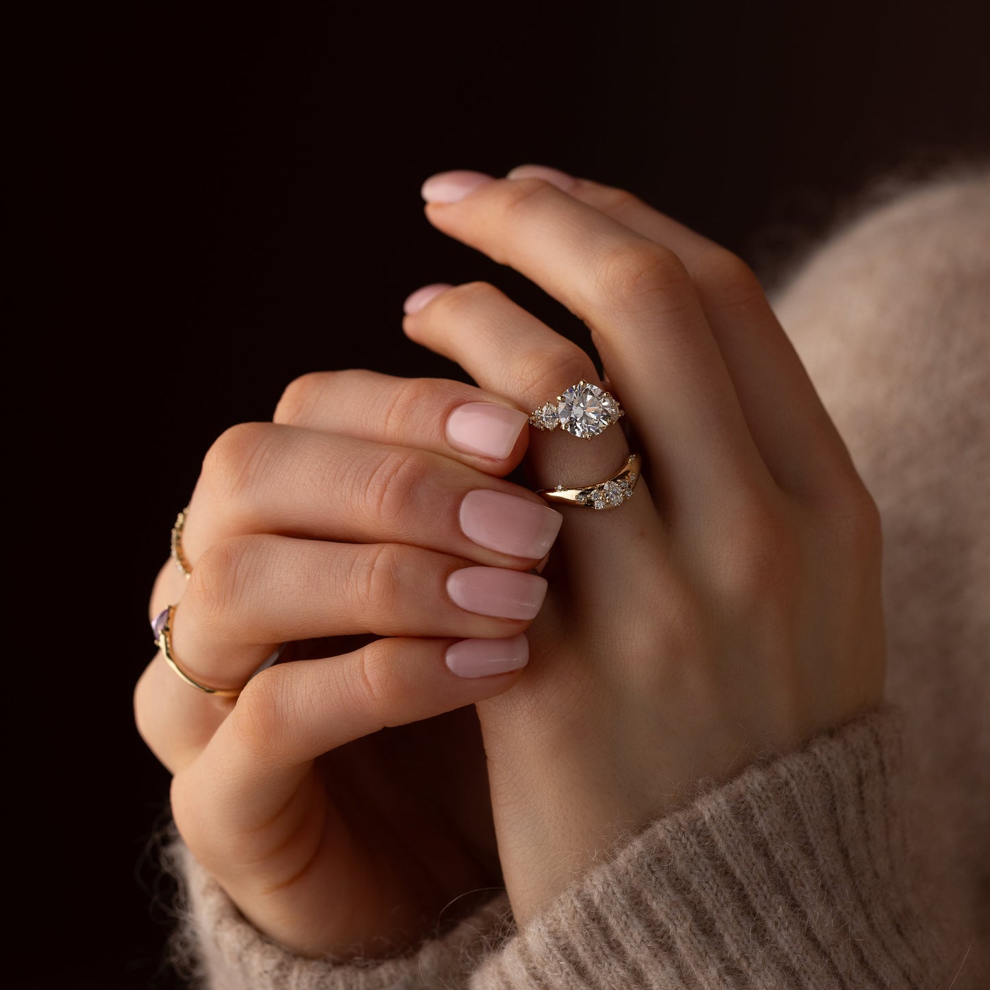 Cluster-Round Lab Grown Diamond Engagement Ring