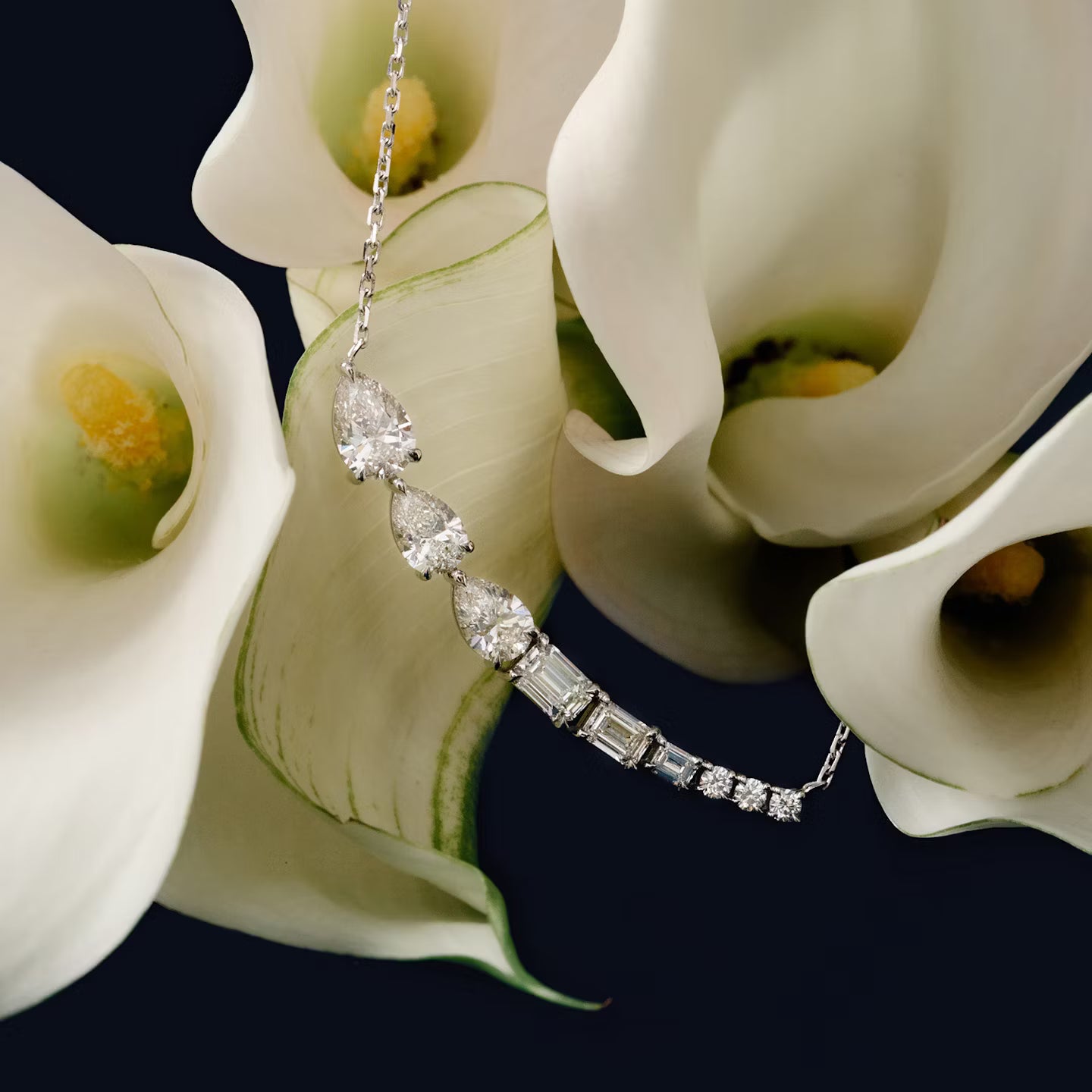 Cluster- 2.71 CT Round & Pear & Emerald Moissanite Necklace