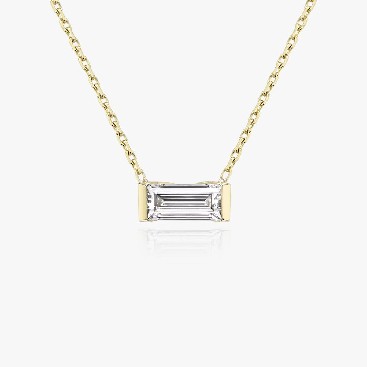 East West Solitaire Half Bezel- 0.25 CT Baguette Moissanite Necklace