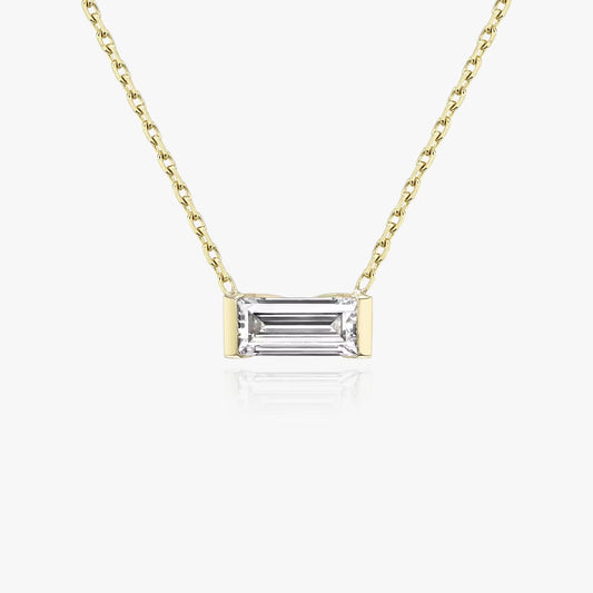 East West Solitaire Half Bezel- 0.25 CT Baguette Moissanite Necklace