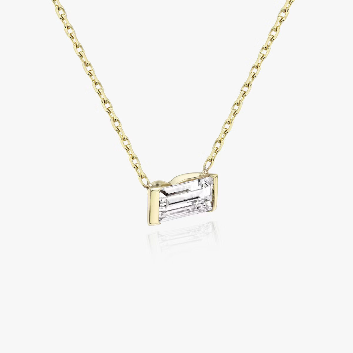 East West Solitaire Half Bezel- 0.25 CT Baguette Moissanite Necklace