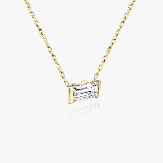 East West Solitaire Half Bezel- 0.25 CT Baguette Moissanite Necklace