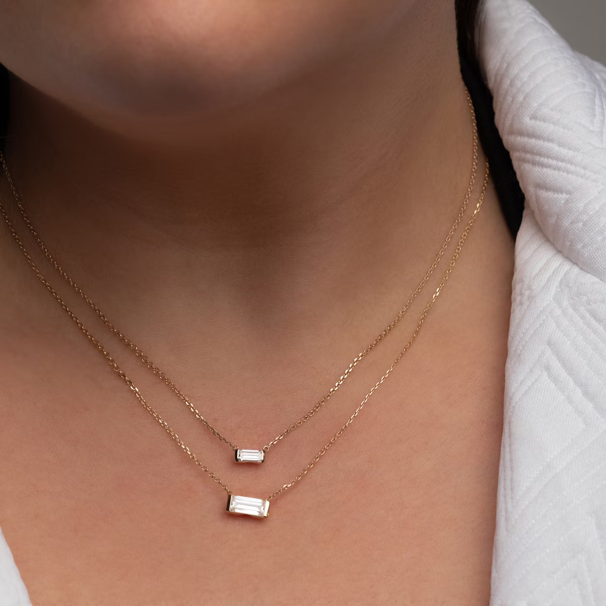 East West Solitaire Half Bezel- 0.25 CT Baguette Moissanite Necklace
