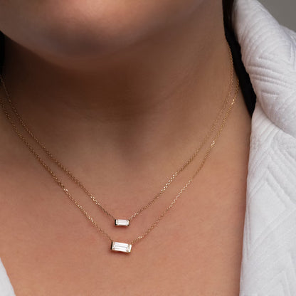 East West Solitaire Half Bezel- 0.25 CT Baguette Moissanite Necklace