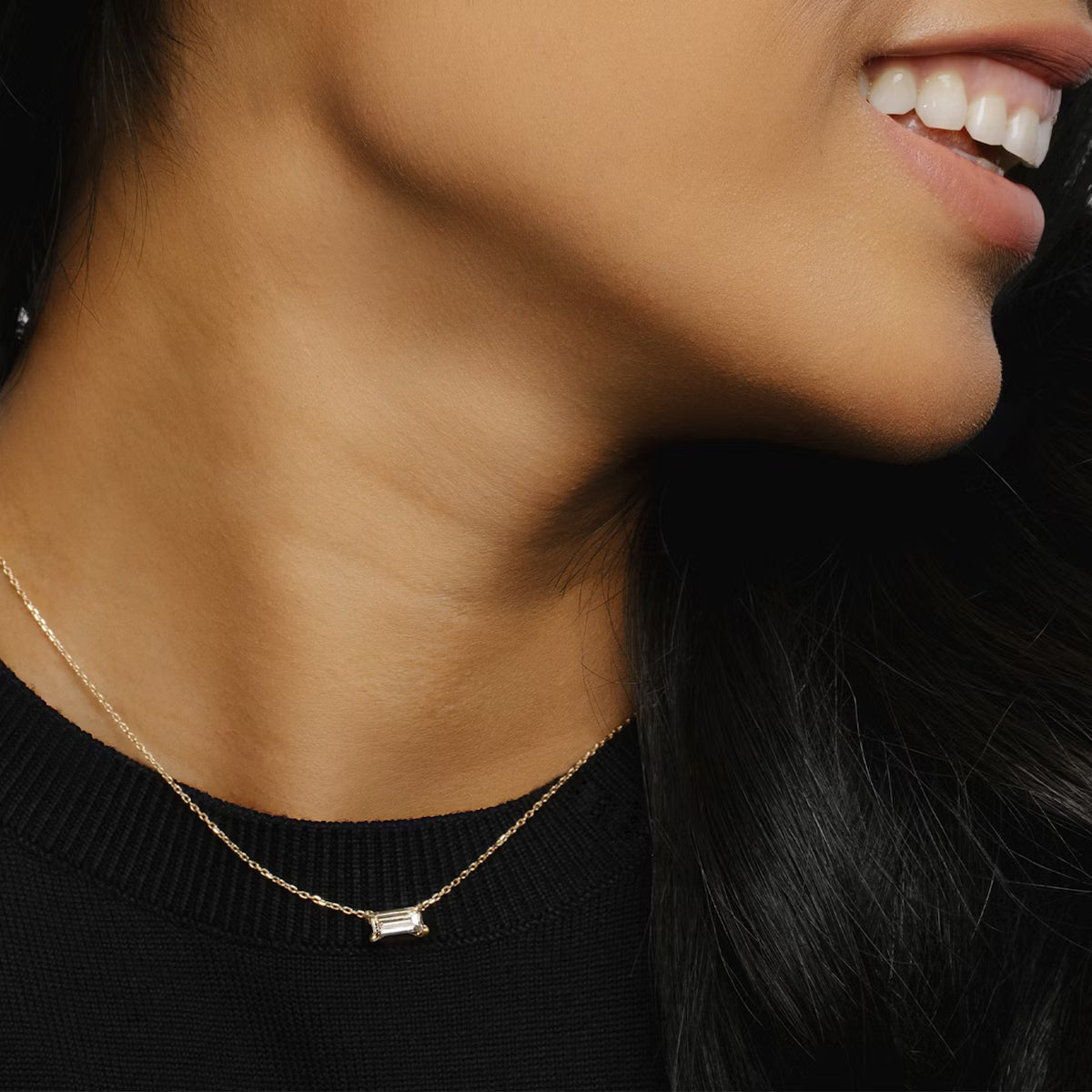 East West Solitaire- 0.25 CT Baguette Moissanite Necklace