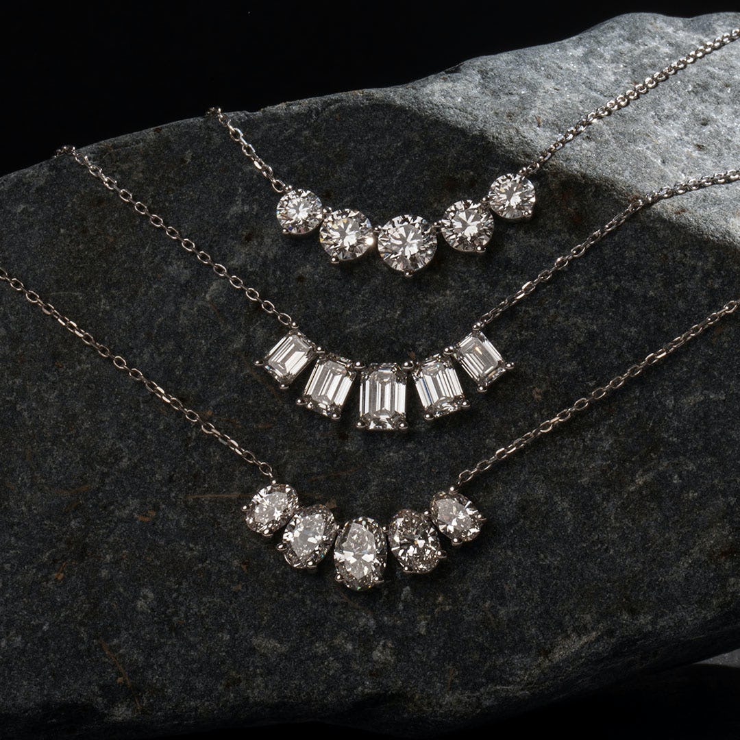3.50 TCW Emerald Lab-Grown Diamond Five Stone Necklace 9