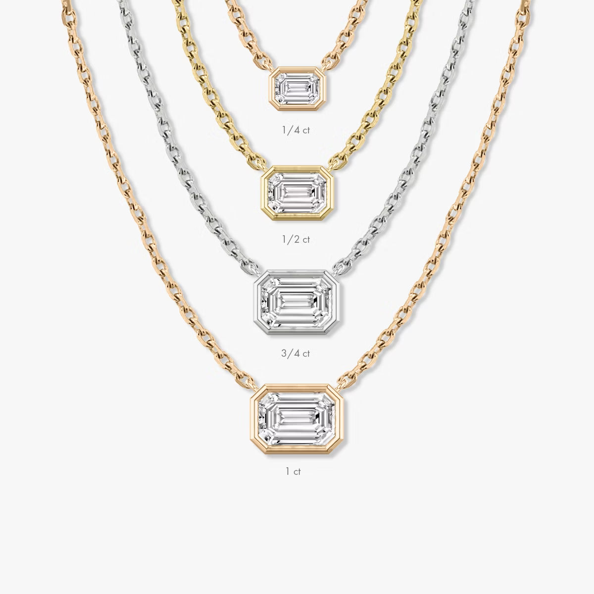 East West Solitaire Bezel- 0.25 CT Emerald Moissanite Necklace