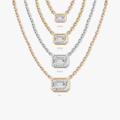 East West Solitaire Bezel- 0.25 CT Emerald Moissanite Necklace