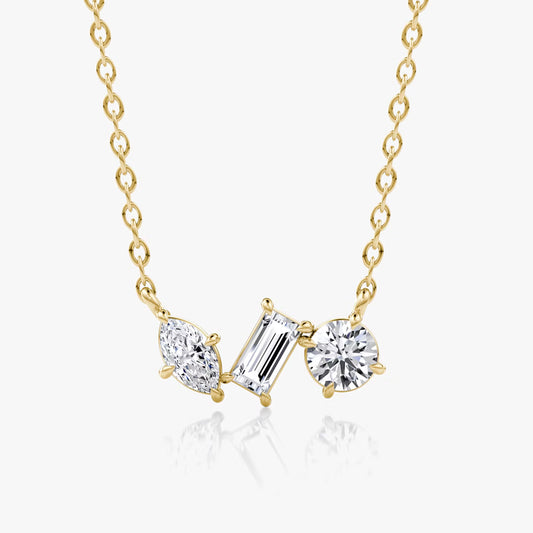 Three Stone- 0.36 CT Marquise, Round & Baguette Moissanite Necklace