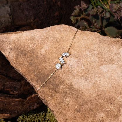 Three Stone- 0.36 CT Round, Marquise & Baguette Moissanite Bracelet