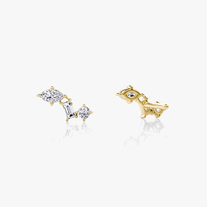 Three Stone- 0.19 CT Round, Baguette & Marquise Moissanite Stud Earrings