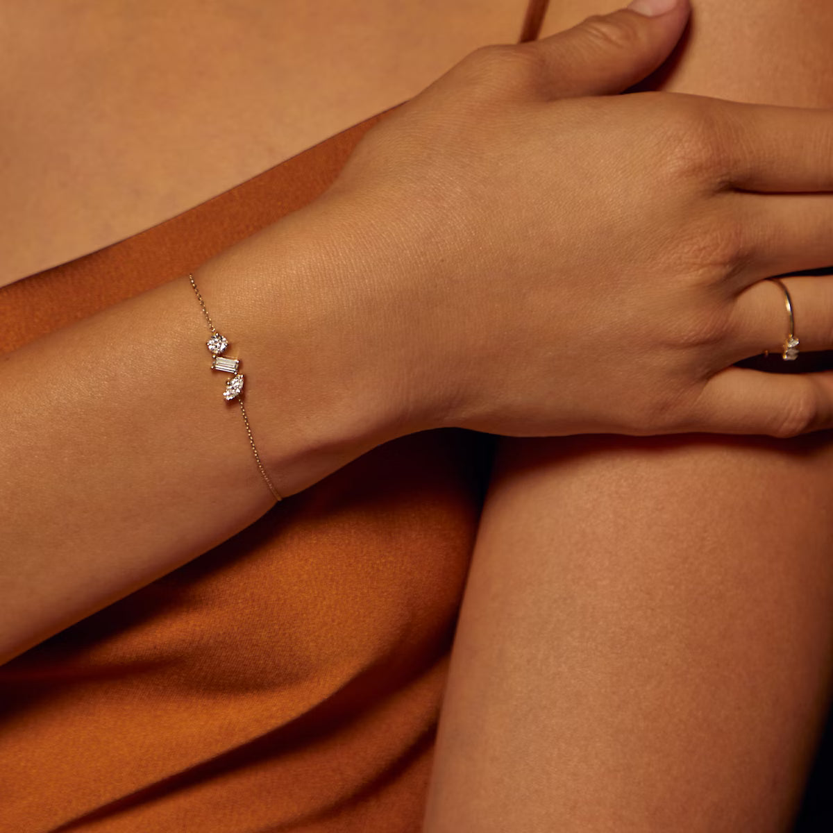 Three Stone- 0.36 CT Round, Marquise & Baguette Moissanite Bracelet