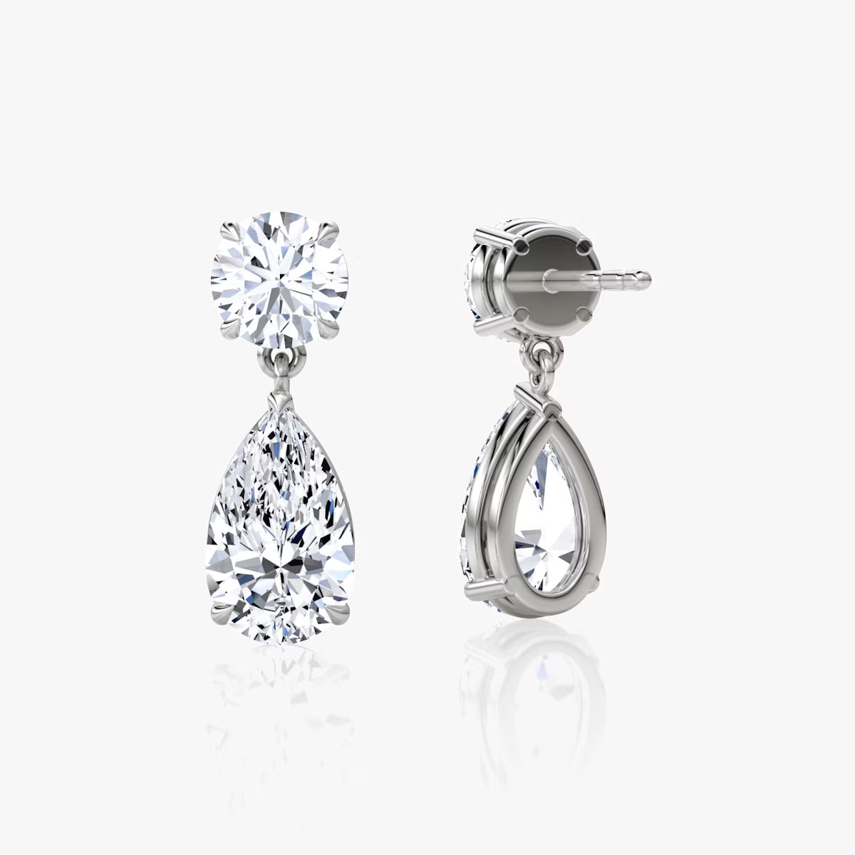 Two Stone- 3.0 CT Pear & Round Moissanite Stud Earrings