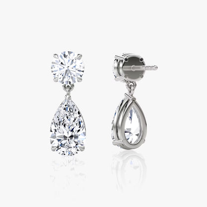 Two Stone- 3.0 CT Pear & Round Moissanite Stud Earrings
