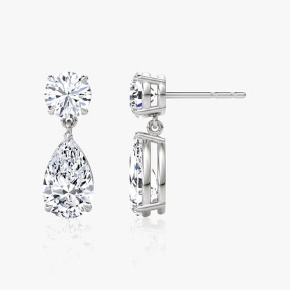 Two Stone- 3.0 CT Pear & Round Moissanite Stud Earrings
