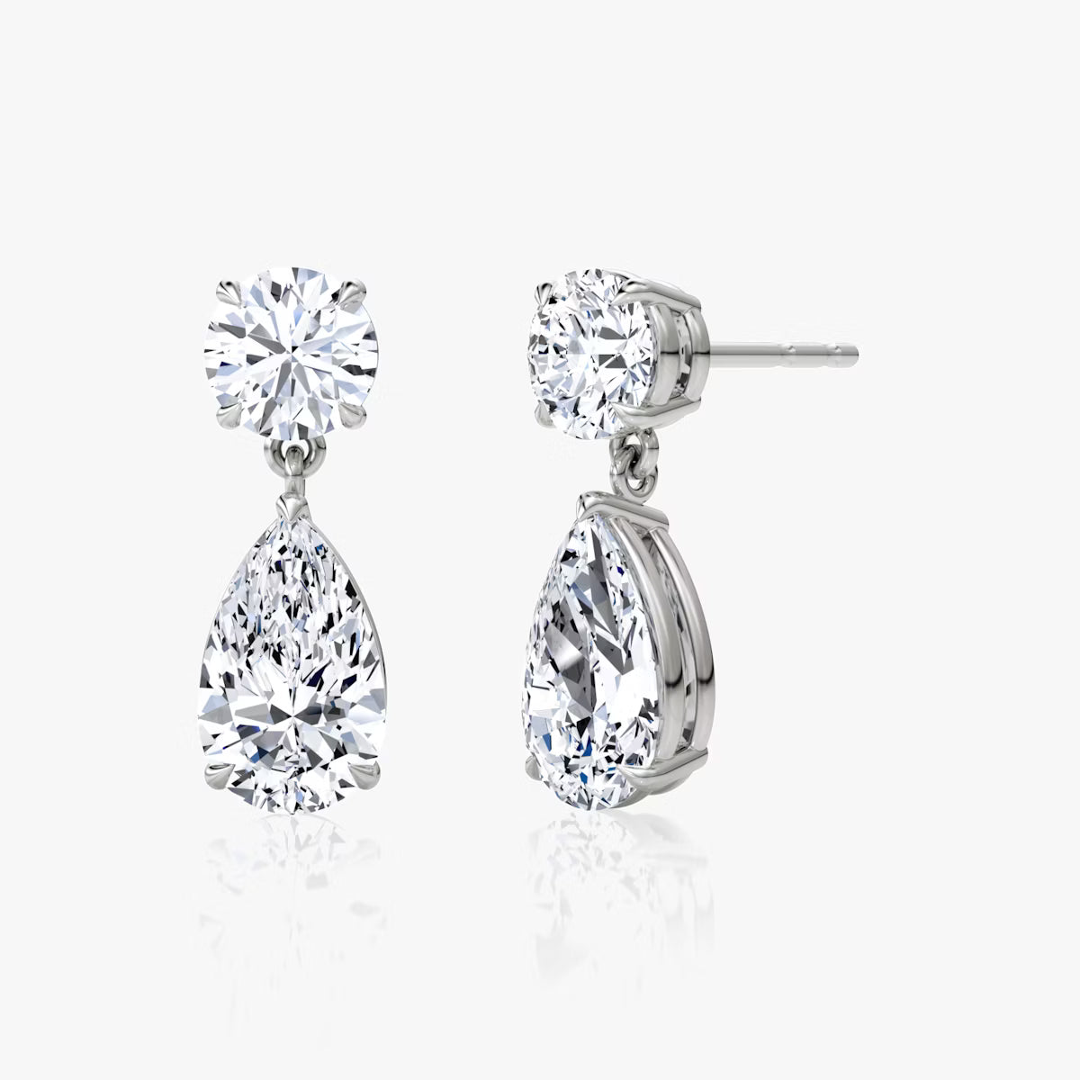 Two Stone- 3.0 CT Pear & Round Moissanite Stud Earrings