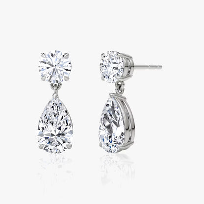 Two Stone- 3.0 CT Pear & Round Moissanite Stud Earrings