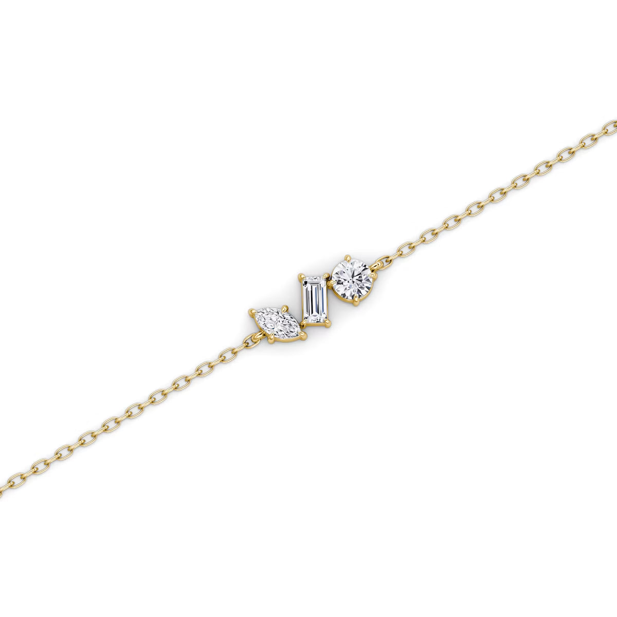 Three Stone- 0.36 CT Round, Marquise & Baguette Moissanite Bracelet