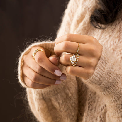 Three Stone & Bezel-Radiant Lab Grown Diamond Engagement Ring