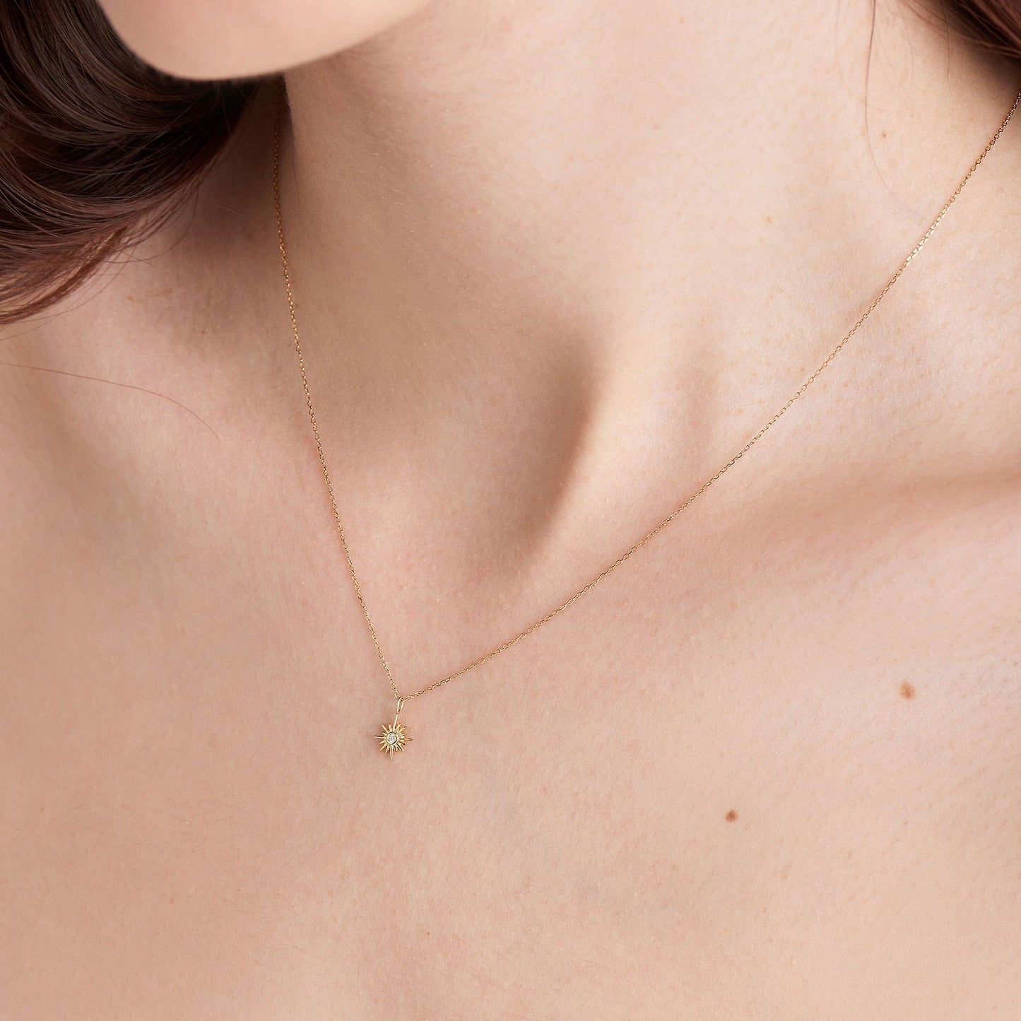 Radiant Sunburst 0.01 TCW Round Lab-Grown Diamond Necklace 3