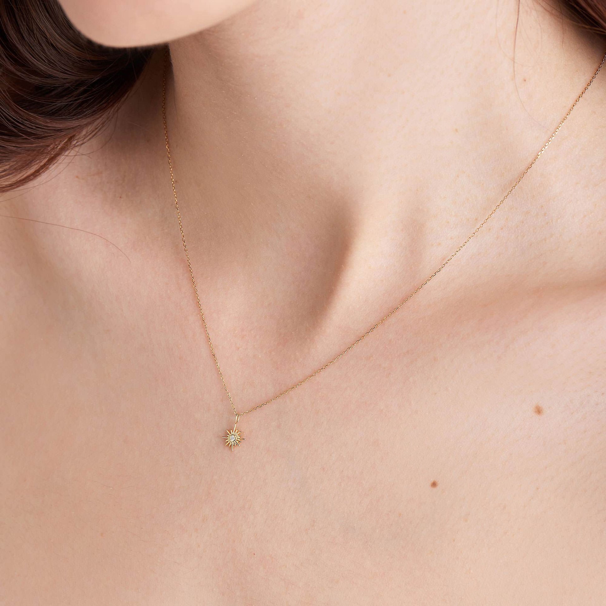 Radiant Sunburst 0.01 TCW Round Lab-Grown Diamond Necklace 3