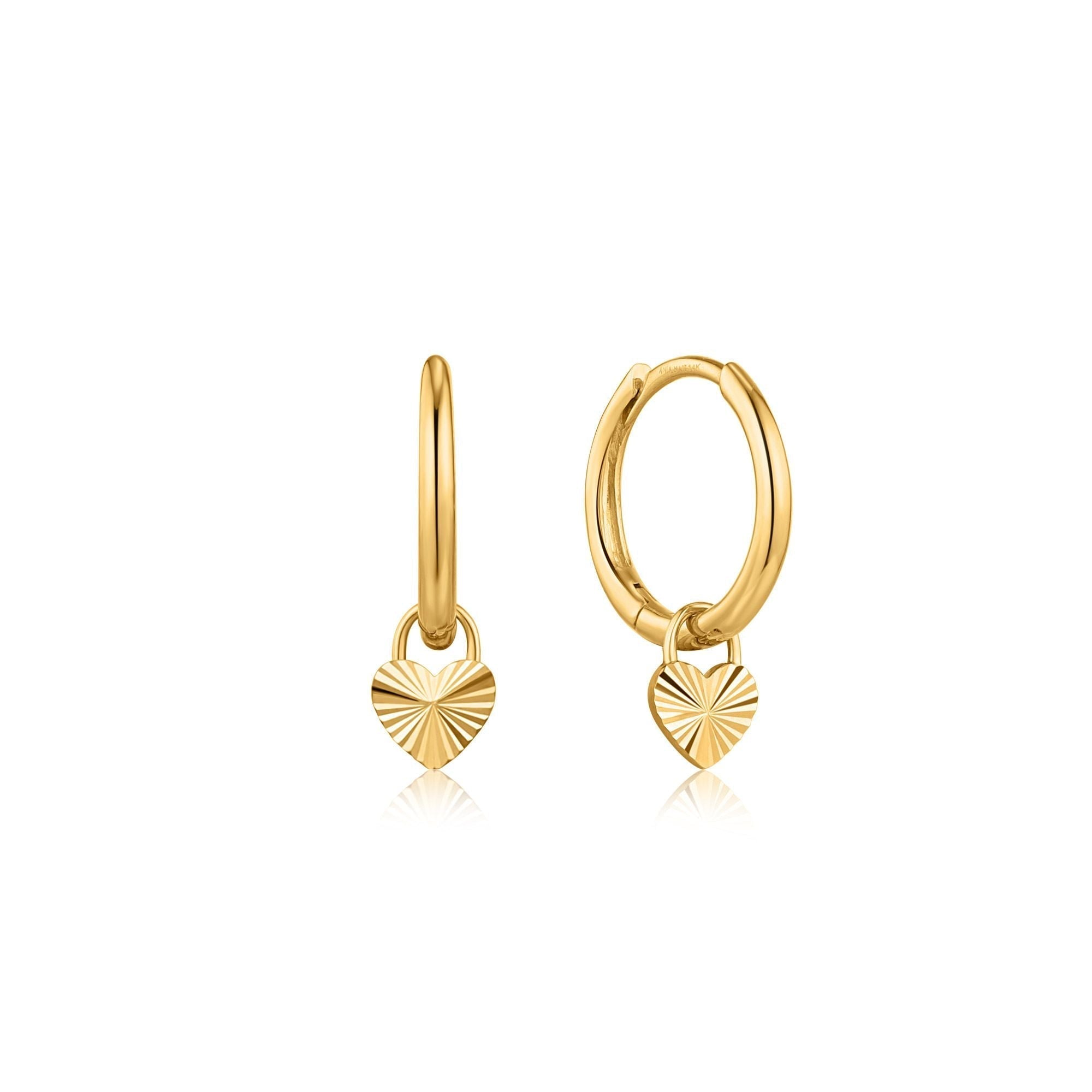 Golden Heart Charm Hoop Earrings