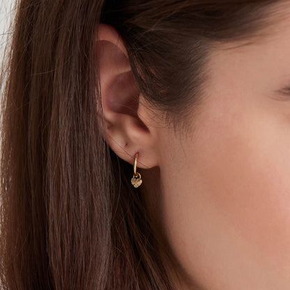 Golden Heart Charm Hoop Earrings 2