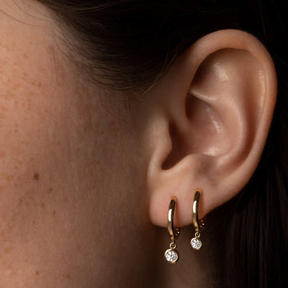 Solitaire Bezel- 0.10 CT Round Moissanite Hoop Earrings