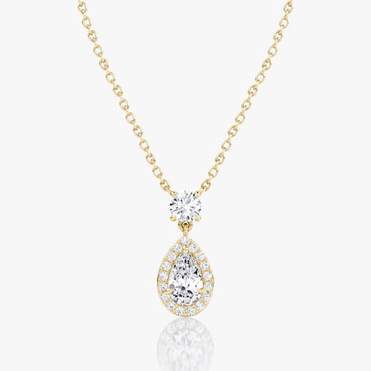 Halo & Hanging- 0.88 CT Pear Moissanite Necklace