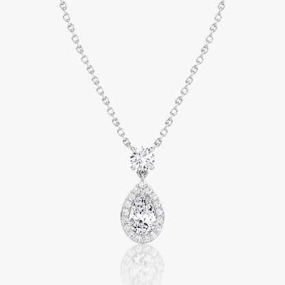 Halo & Hanging- 0.88 CT Pear Moissanite Necklace